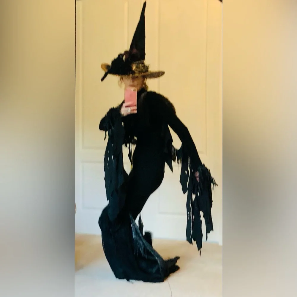 Witch hat artisan Black satin brim top & below multi pinks sparkles Flower & f…